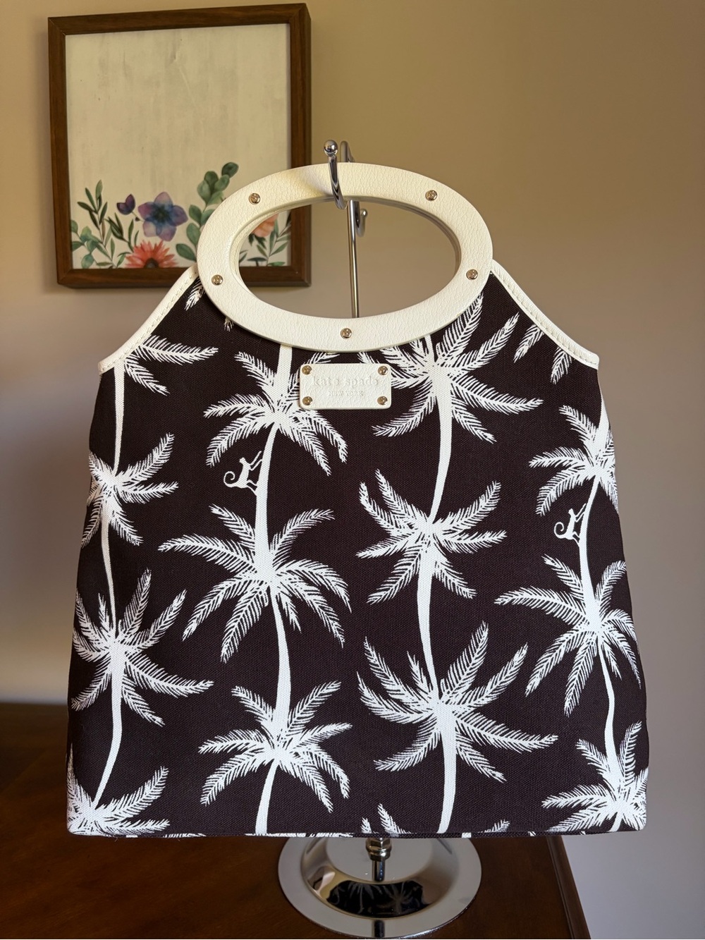 Vintage kate spade Isle of Palm Brown & White Hand Bag Tote - with Dust Bag